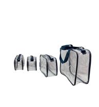 Kit com 4 necessaire TAMANHOS DIFERENTES transparente AZUL MARINHO