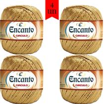 Kit com 4 Novelos Encanto Ouro 128 metros e 777 TEX Círculo Linha para Crochê, Tricô, Tessels e Franjas Kit com 4 Novelos Encanto Ouro 128 metros e 777 TEX Círculo Linha para Crochê, Tricô, Tessels e Franjas