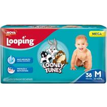 Kit com 4 pacotes fralda looping looney tunes mega - tamanho m