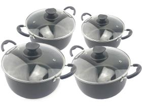 Kit Com 4 Panelas Caçarolas Tamanho Grande Família Dona Chefa Anti Aderente Com Tampa de Vidro