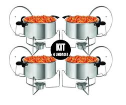 Kit com 4 Panelas Rechaud Redondo de Aluminio Com Tampa De Vidro E Alça 5 Litros Kit com 4 Panelas Rechaud Redondo de Aluminio Com Tampa De Vidro E Alça 5 Litros