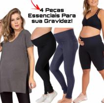 Kit Com 4 Peças Gestante Legging Shorts Blusa Roupa Gravida