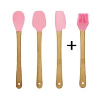 kit com 4 Peças Linha Confeiteiro Multiuso de Silicone com Cabo de Bambu