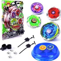 Kit com 4 Peões Beyblade Metal Burst + 2 Lançadores + 2 Cordinha Kit com 4 Peões Beyblade Metal Burst + 2 Lançadores + 2 Cordinha