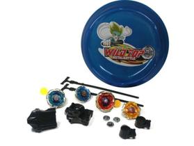 Kit Com 4 Peões Beyblade Metal + Lançador + Arena - Wild Top Kit Com 4 Peões Beyblade Metal + Lançador + Arena - Wild Top