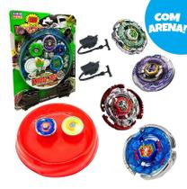 Kit Com 4 Peões Beyblade Metal + Lançador + Arena - Wild Top - Linfa Toys Kit Com 4 Peões Beyblade Metal + Lançador + Arena - Wild Top - Linfa Toys