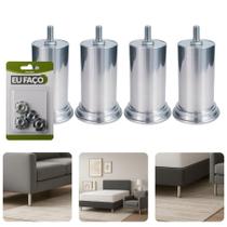Kit Com 4 Pés 10cm Rosca Máquina 5 16 Móveis Pesados Cama Box Estofados Alumínio Concreto