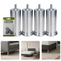 Kit Com 4 Pés 15cm Rosca Máquina 5/16 Concreto Alumínio P/ Móveis Armários Cama Box