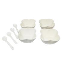 Kit com 4 petisqueira porcelana louça branca c/ colher