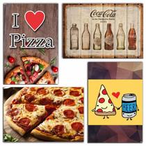 Kit Com 4 Placas Em Mdf Cozinha Pizza R+ Adesivos