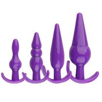 KIT com 4 plug Anal Pequeno ao Grande Silicone Roxo Excita KIT com 4 plug Anal Pequeno ao Grande Silicone Roxo Excita