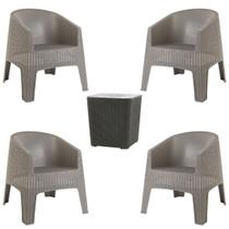 Kit Com 4 Poltronas de Jardim e Piscina Rattan Ibiza Com Mesa Auxiliadora Capri Cor Cinza Garden Life