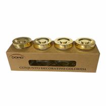 Kit Com 4 Porta Condimentos Em Vidro Dourado