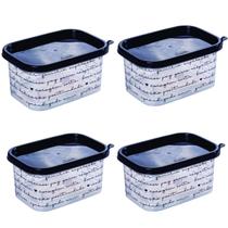Kit Com 4 Potes De Plástico Decorado Com Tampa Preta - 900Ml