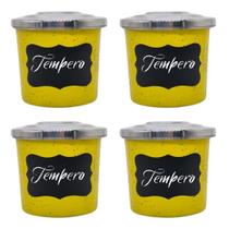 Kit com 4 Potes de Porta Condimentos em Alumínio Amarelo com Etiqueta Lousa