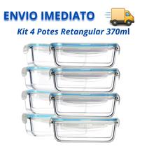Kit Com 4 Potes De Vidro Hermético Retangular 370ml Premium