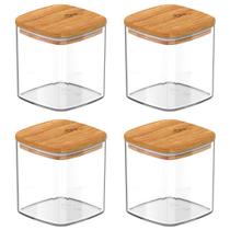 Kit Com 4 Potes Herméticos Keep 150ml Com Tampa De Bambu
