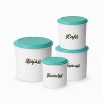 Kit com 4 potes para Mantimento com tampa Redondo -Decorado