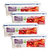 Kit com 4 potes plasticos 100% herméticos Click Fresh de 1.500 ML