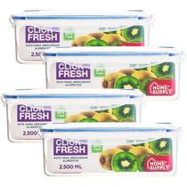 Kit com 4 potes plasticos herméticos grandes Click Fresh de 2.500ML