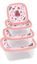 Kit Com 4 Potes Plásticos Herméticos Rosa Floral Jaguar Kit Com 4 Potes Plásticos Herméticos Rosa Floral Jaguar