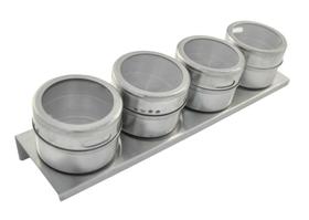 Kit Com 4 Potes Porta Condimentos Temperos Magnético Em Inox