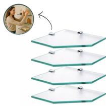 Kit Com 4 Prateleiras de Canto em Vidro 25x25cm Temperado Chanfrado