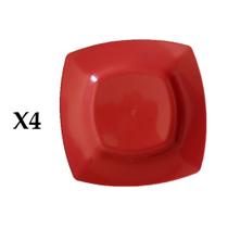 Kit com 4 pratos para sobremesa quadrado vermelho Kit com 4 pratos para sobremesa quadrado vermelho
