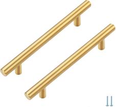 Kit com 4 puxadores T para armário em dourado acetinado, 20 cm de comprimento Kit com 4 puxadores T para armário em dourado acetinado, 20 cm de comprimento