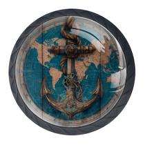Kit com 4 puxadores vintage de âncora de navio para armário, redondos, 3,5 cm