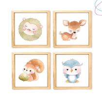Kit com 4 Quadros Decorativos Animais aquarela bosque Kit com 4 Quadros Decorativos Animais aquarela bosque