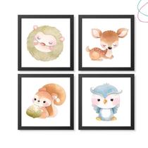 Kit com 4 Quadros Decorativos Animais aquarela bosque Kit com 4 Quadros Decorativos Animais aquarela bosque