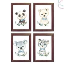 Kit com 4 Quadros Decorativos - Animais aquarela de gravata Kit com 4 Quadros Decorativos - Animais aquarela de gravata