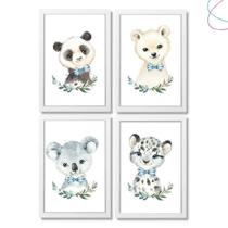 Kit com 4 Quadros Decorativos - Animais aquarela de gravata Kit com 4 Quadros Decorativos - Animais aquarela de gravata