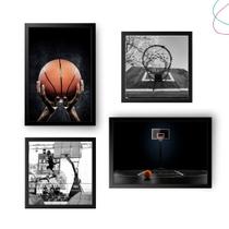 Kit com 4 Quadros Decorativos Basquete Esporte
