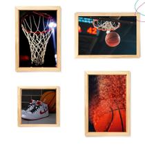 Kit com 4 Quadros Decorativos Basquete loucos por basquete