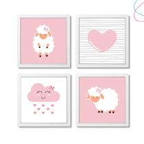 Kit com 4 Quadros Decorativos Carneirinho moldura e vidro Kit com 4 Quadros Decorativos Carneirinho moldura e vidro