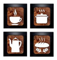 Kit com 4 quadros Decorativos Cozinha Café Restaurante 30x30 cm