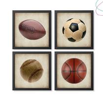 Kit com 4 Quadros Decorativos - Esporte Bolas Vintage Kit com 4 Quadros Decorativos - Esporte Bolas Vintage