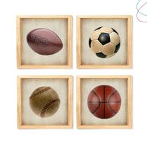 Kit com 4 Quadros Decorativos - Esporte Bolas Vintage