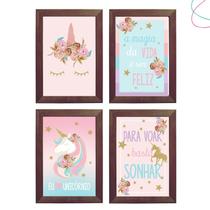 Kit com 4 Quadros Decorativos infantil para quarto Unicórnio Kit com 4 Quadros Decorativos infantil para quarto Unicórnio