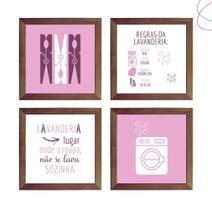 Kit com 4 Quadros Decorativos Lavanderia moldura e vidro