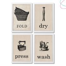 Kit com 4 Quadros decorativos Lavanderia Retrô Kit com 4 Quadros decorativos Lavanderia Retrô
