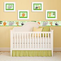 Kit Com 4 Quadros Quarto De Bebe Safari Verde