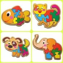 Kit com 4 quebra cabeça de animais de madeira Kit com 4 quebra cabeça de animais de madeira