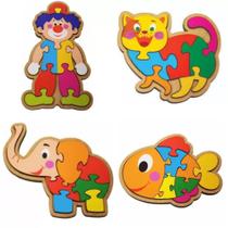 Kit com 4 Quebra Cabeças Elefante + Palhaço + Gato + Peixe Kit com 4 Quebra Cabeças Elefante + Palhaço + Gato + Peixe