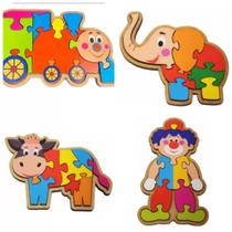 Kit com 4 Quebra Cabeças Elefante + Palhaço + Trem + Vaca Kit com 4 Quebra Cabeças Elefante + Palhaço + Trem + Vaca