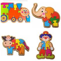 Kit Com 4 Quebra Cabeças Elefante + Palhaço + Trem + Vaca Kit Com 4 Quebra Cabeças Elefante + Palhaço + Trem + Vaca