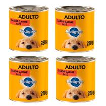 Kit com 4 Ração Úmida Lata Pedigree Cães Adultos Patê de Carne 280g