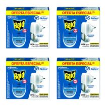 Kit Com 4 Raid Repelente Elétrico 45 Noites Aparelho+Refil